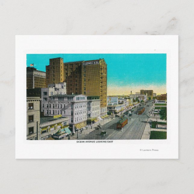 Ocean Avenue Blick nach Osten, Long Beach Postkarte (Vorderseite)