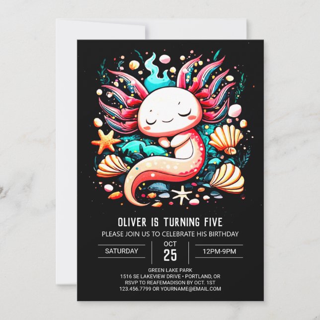Ocean Axolotl Kindergeburtstag Einladung (Vorderseite)