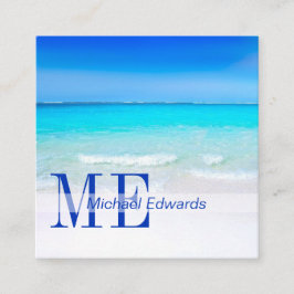 Ocean Beach Aqua Blue Sea Travel Modernes Monogram Quadratische Visitenkarte