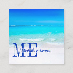 Ocean Beach Aqua Blue Sea Travel Modernes Monogram Quadratische Visitenkarte