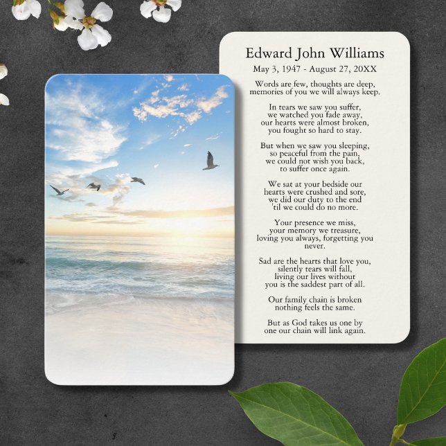 Ocean Beach Beileid Beerdigungskarte Visitenkarte (Beach Memorial Prayer Card)
