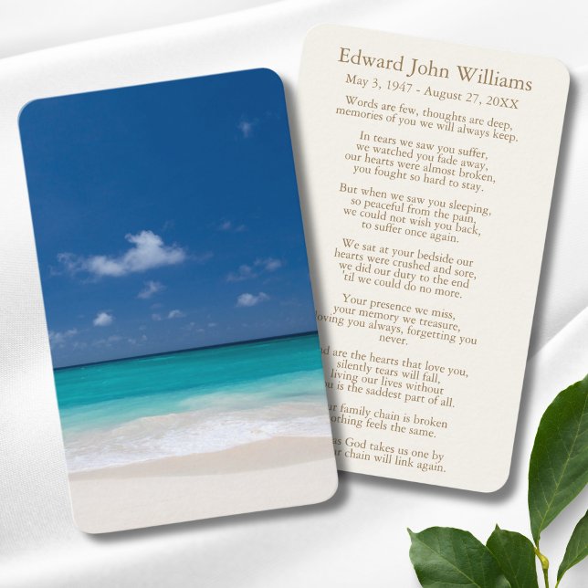 Ocean Beach Beileid Beerdigungskarte Visitenkarte (Beach Memorial Card)