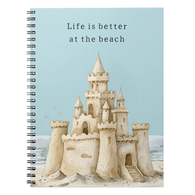 Ocean Beach Birds Blue Sky Cream Sand Castle Notizblock (Vorderseite)