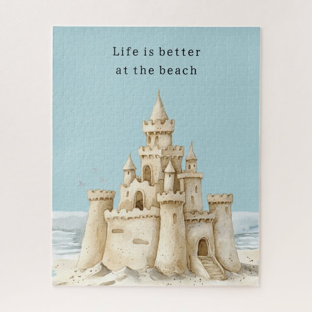 Ocean Beach Birds Blue Sky Cream Sand Castle Puzzle (Vertikal)