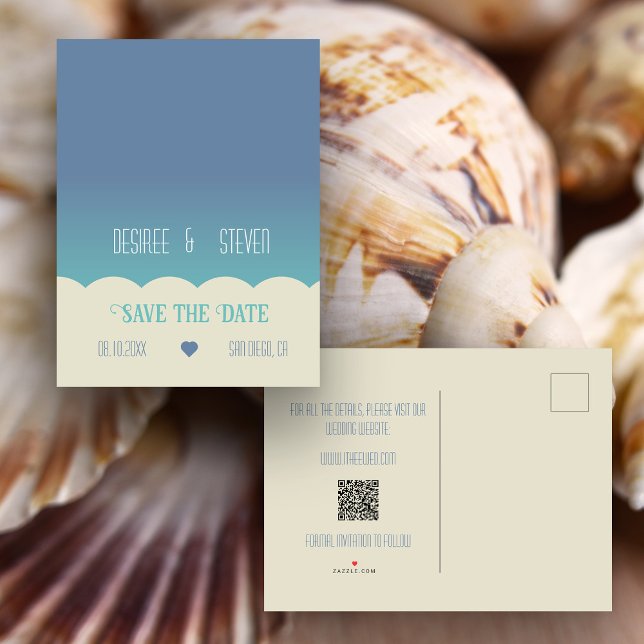 Ocean Beach Blend Save-the-Date-Postkarte Ankündigungspostkarte (Ocean beach themed Save the Date postcard)