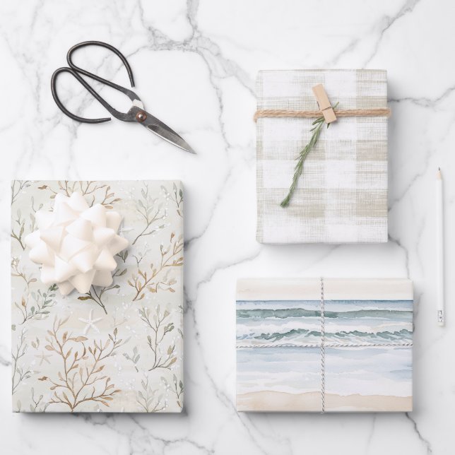 Ocean Beach Coast Starfish Birthday Geschenkpapier Set (Vorderseite)