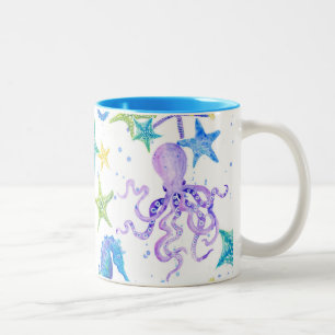 Ocean Beach Coastal Shore Octopus Seepferd Dekorat Zweifarbige Tasse