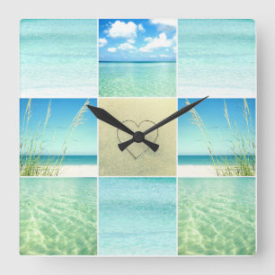 Ocean Beach Collage Wall Clock Quadratische Wanduhr