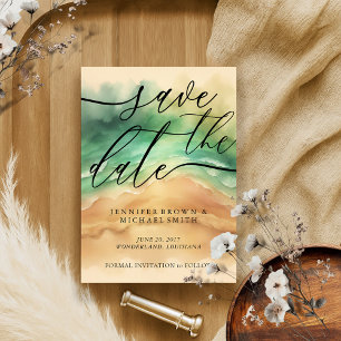 Ocean Beach Custom Signature Green Sun Save The Date