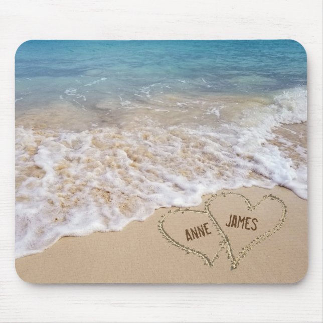 Ocean Beach Hearts mit Namen Mousepad (Vorne)