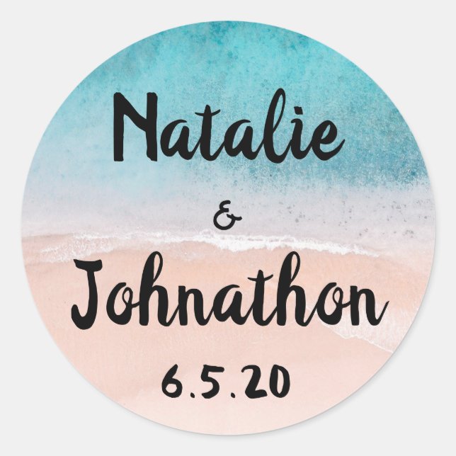 Ocean Beach Hochzeit in Urlaubsort Runder Aufkleber (Vorderseite)