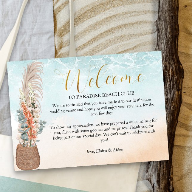 Ocean Beach Hochzeit in Urlaubsort Willkommen Begleitkarte (Ocean beach wedding welcome card - Boho Beach Collection)