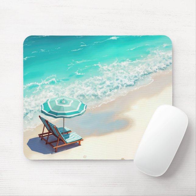 Ocean Beach mit Chaise Lounge und Regenschirm Mousepad (Mit Mouse)