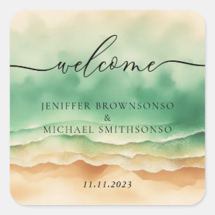 Ocean Beach Niedlich Signature Sun Sand Quadratischer Aufkleber