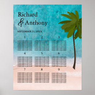 Ocean Beach Palm Tree Hochzeitstisch Plan Poster