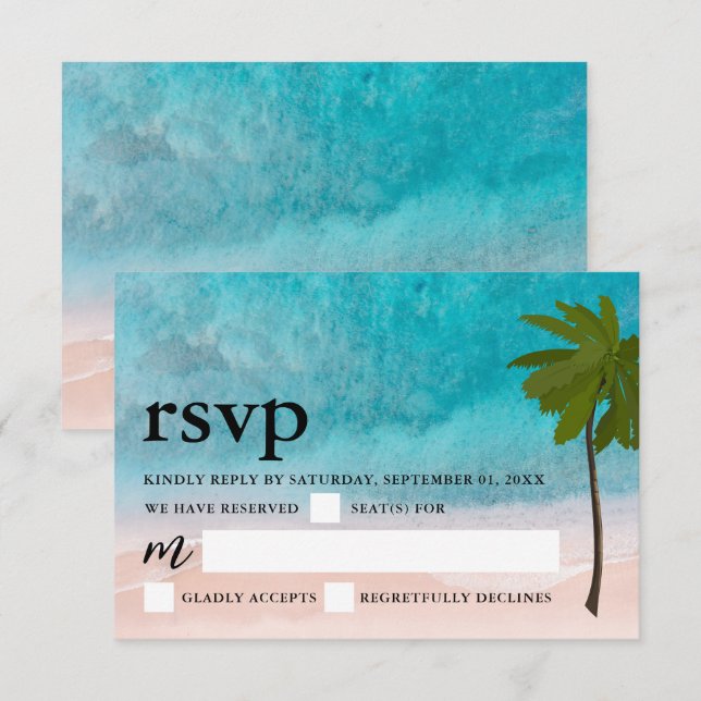 Ocean Beach Palm Tree Wedding RSVP (Vorne/Hinten)
