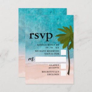 Ocean Beach Palm Tree Wedding RSVP Karte