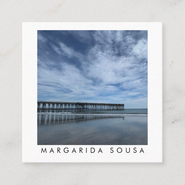 Ocean Beach Pier Blue Foto Reisen Tourismus Quadratische Visitenkarte (Vorderseite)