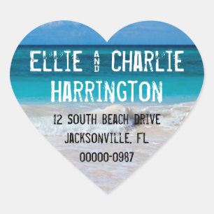 Ocean Beach Rücksendeadresse Heart Shaped Stickers