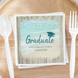 Ocean Beach Rustic Wood Lights Graduate Party Serviette
