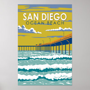Ocean Beach San Diego Reise Kunst Vintage Poster