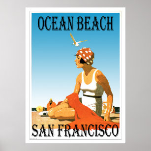 Ocean Beach San Francisco, California Retro Beach Poster