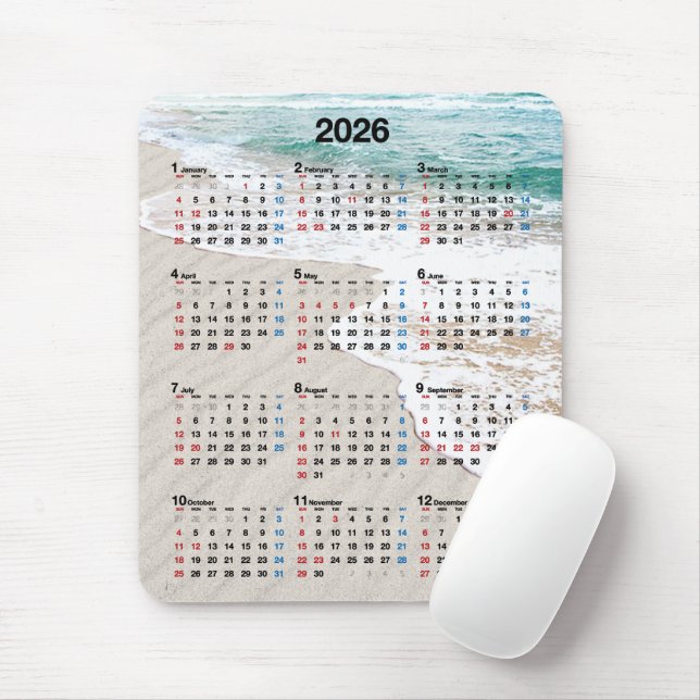 Ocean Beach Sand 2026 Calendar  Mousepad (Mit Mouse)