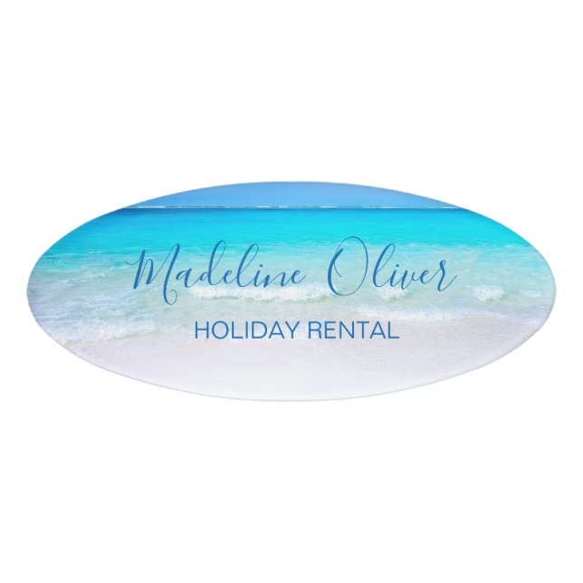 Ocean Beach Sea Holiday Mieten Blue Modernes Abzei Namenschild (Vorderseite)