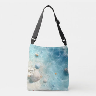 "Ocean Beach Seashells Blue Umhängetasche | Sommer Tragetaschen Mit Langen Trägern