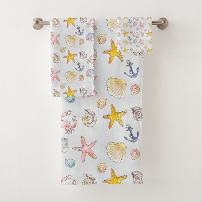 Ocean Beach Seashells Nautical Anchor Sea Life Badhandtuch Set (Insitu)