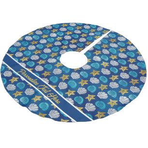 Ocean Beach Seashells Starfish Navy Blue Christmas Polyester Weihnachtsbaumdecke