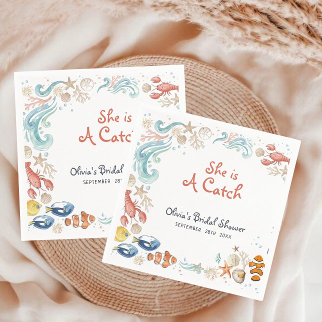 Ocean Beach She Is a Catch Bridal Shower Cocktail Serviette (Von Creator hochgeladen)