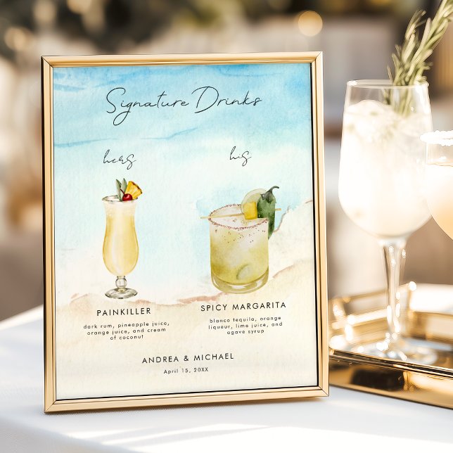 Ocean Beach Signature Drinks Bar Menu Wedding Sign Poster (Von Creator hochgeladen)