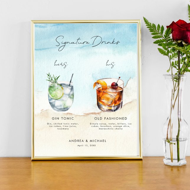 Ocean Beach Signature Drinks Bar Menu Wedding Sign Poster (Von Creator hochgeladen)