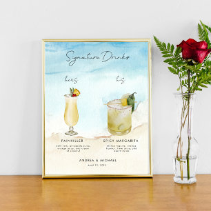 Ocean Beach Signature Drinks Bar Menu Wedding Sign Poster