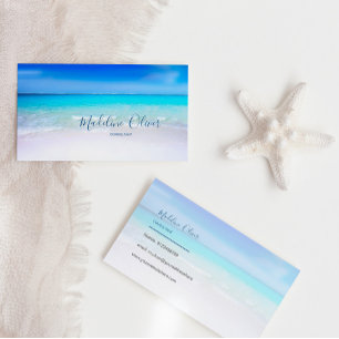 Ocean Beach Travel Aqua Blue Modern Visitenkarte