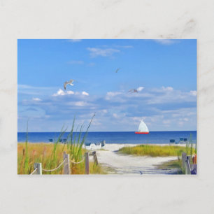 Ocean, Beach und Sailboat Postcard Postkarte