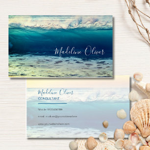 Ocean Beach Wave Reisen Blue Modern Visitenkarte