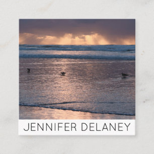 Ocean Beach Waves Birds Sunset Nature Foto Travel Quadratische Visitenkarte