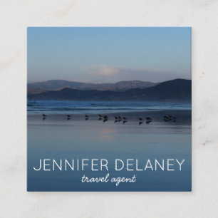 Ocean Beach Waves Birds Sunset Nature Foto Travel Quadratische Visitenkarte