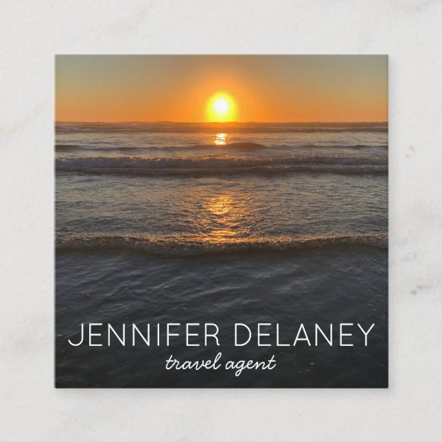 Ocean Beach Waves Sunset Nature Foto Travel Quadratische Visitenkarte (Vorderseite)