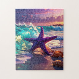 Ocean beach with violet starfish puzzle