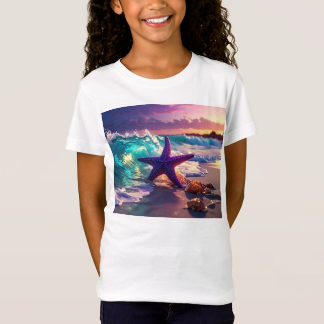 Ocean beach with violet starfish T-Shirt (Vorderseite)