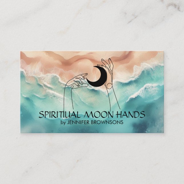 Ocean Beach Yoga Reiki Celestial Hands Moon Visitenkarte (Vorderseite)