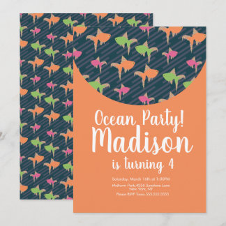 Ocean Birthday Gold Fish Neon Einladung