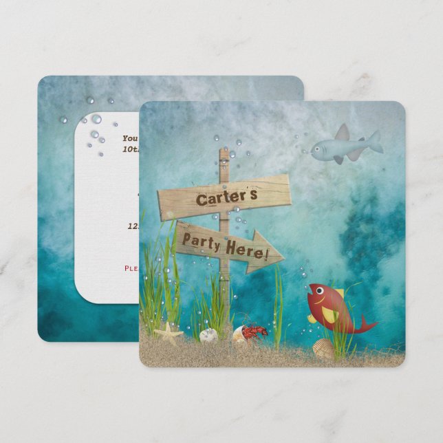 Ocean Birthday Party Einladung (Vorne/Hinten)