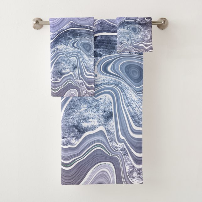 OCEAN BLAUE WHITE MARBLE SWIRL TOWEL SET (Insitu)