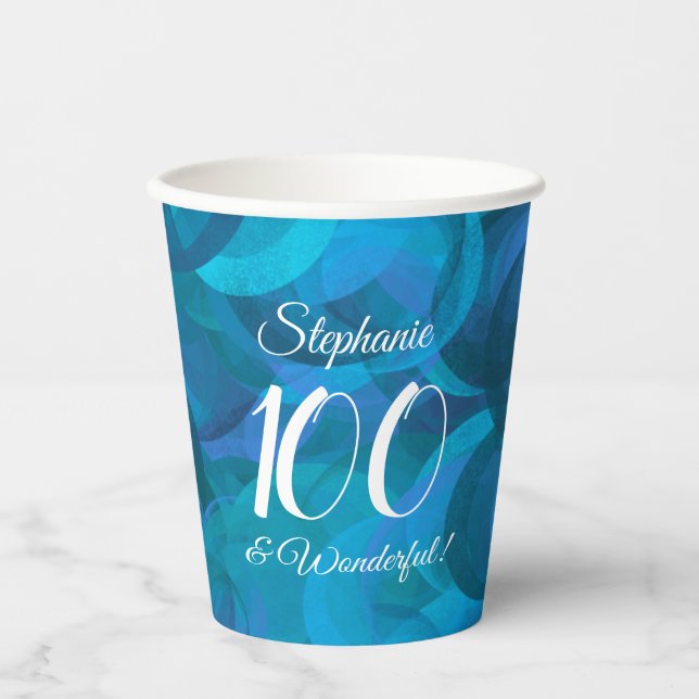 Ocean Blue 100 und Wonderful Birthday Party Pappbecher (Vorderseite)