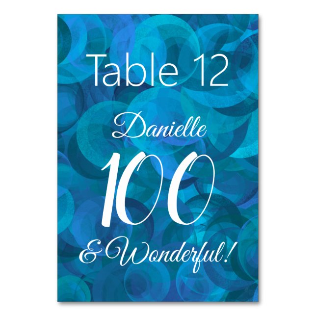 Ocean Blue 100 und Wonderful Birthday Party Tischnummer (Vorderseite)