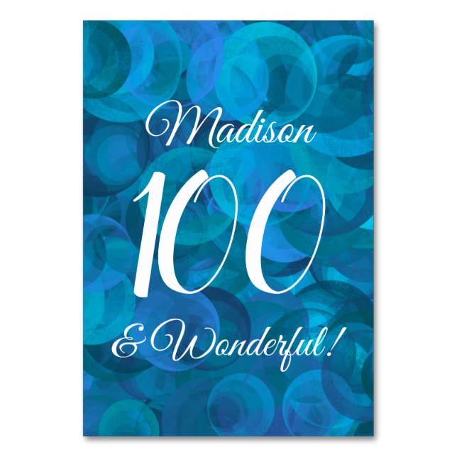 Ocean Blue 100 und Wonderful Birthday Party Tischnummer (Vorderseite)
